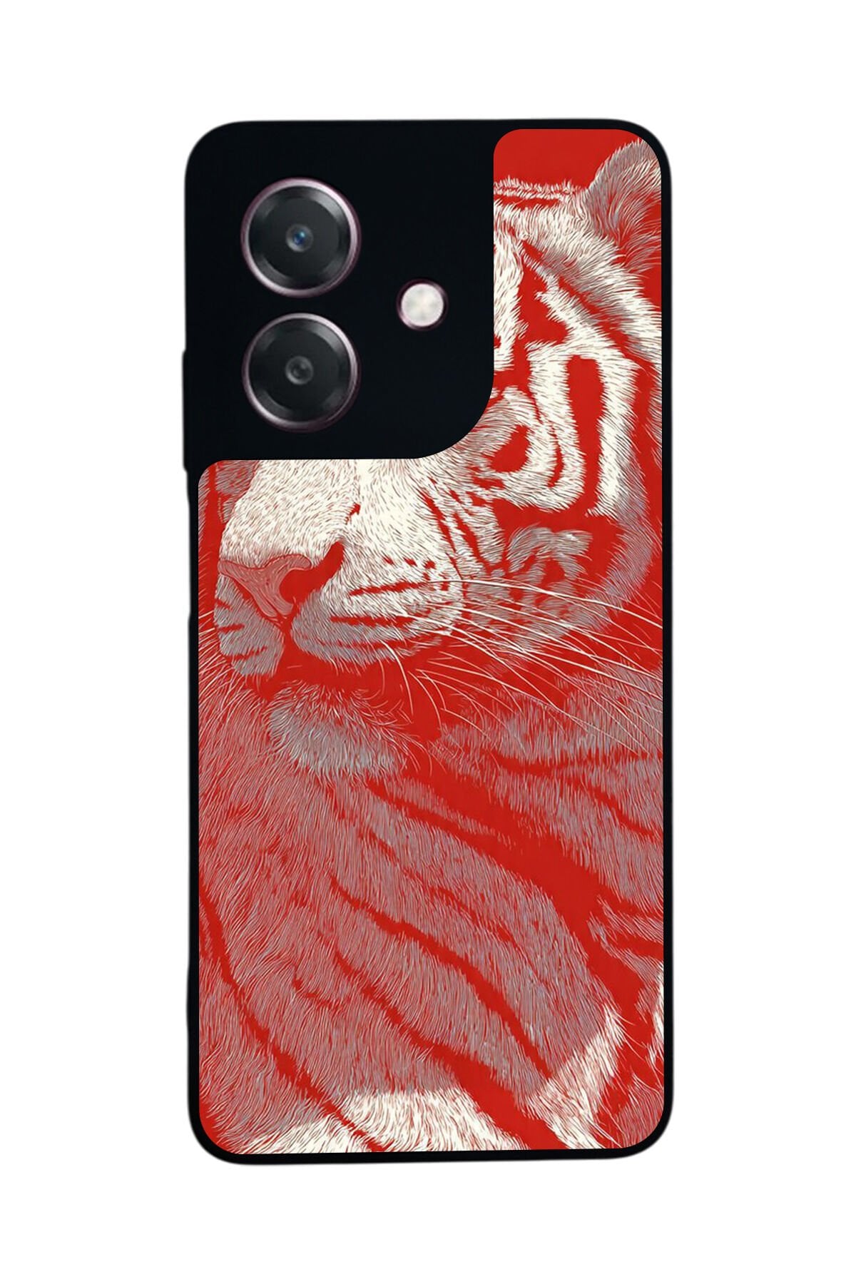 Oppo A3 5G Uyumlu Kirmizi ve Kaplan Tasarımlı Glossy Premium Kılıf