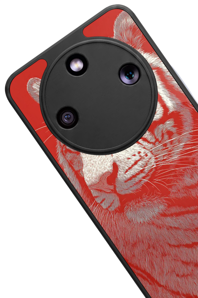 Honor Magic 8 Lite Uyumlu Kirmizi ve Kaplan Tasarımlı Glossy Premium Kılıf