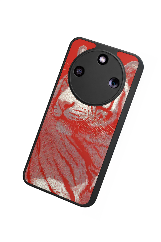 Honor Magic 8 Lite Uyumlu Kirmizi ve Kaplan Tasarımlı Glossy Premium Kılıf