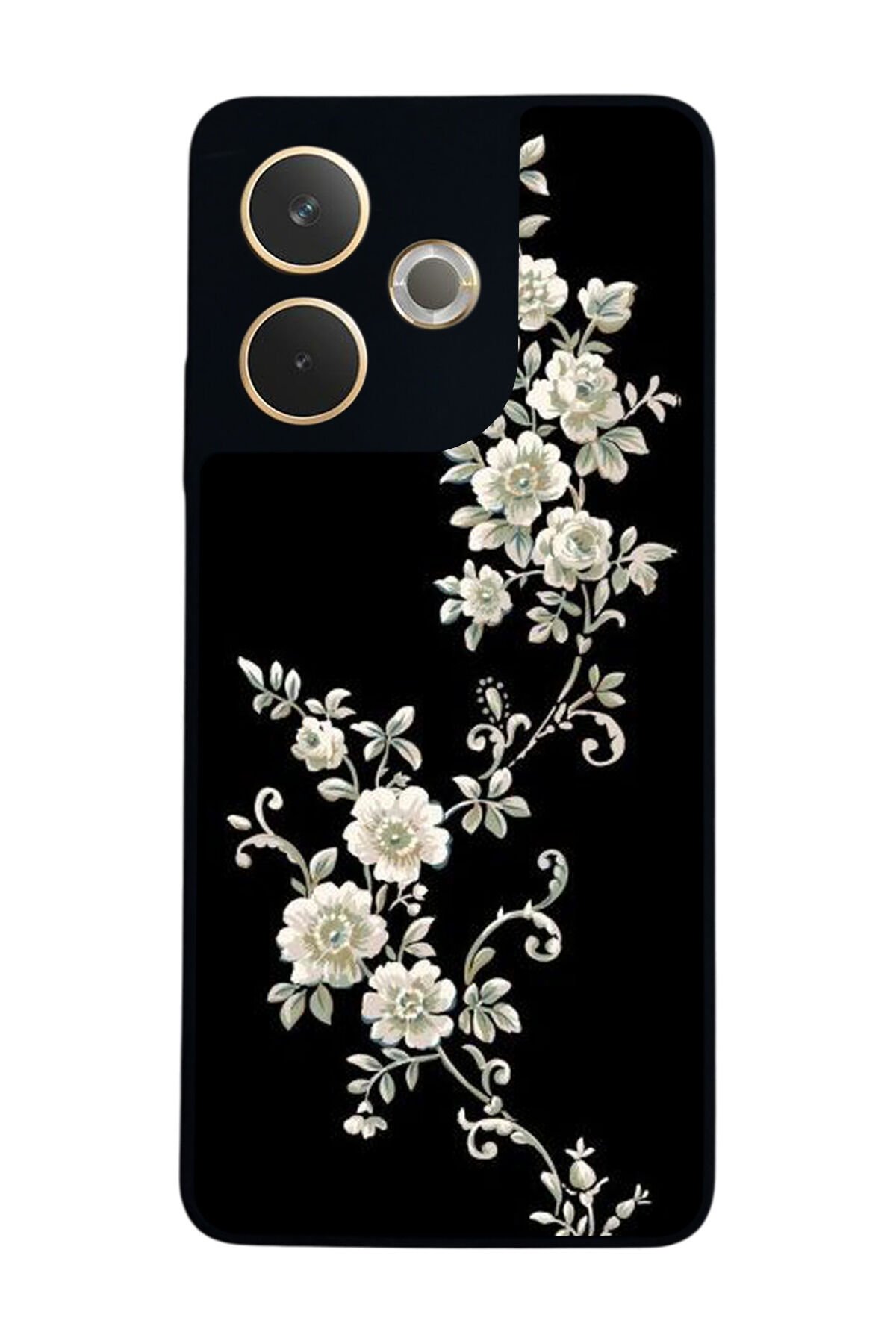 Oppo A5 Pro Uyumlu Yaldizli Cicek Tasarımlı Glossy Premium Kılıf