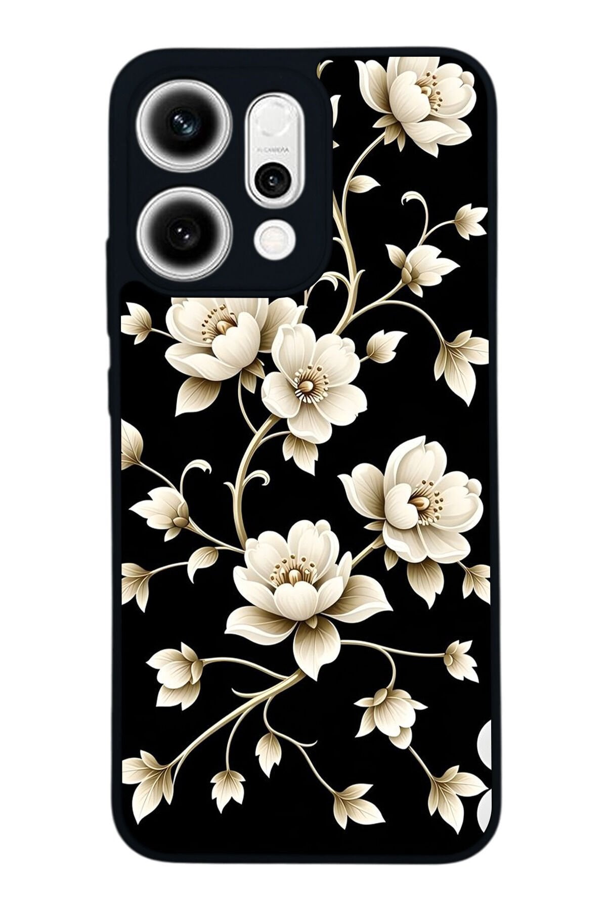 Oppo Reno 14 Uyumlu Yaldizli Cicek Tasarımlı Glossy Premium Kılıf