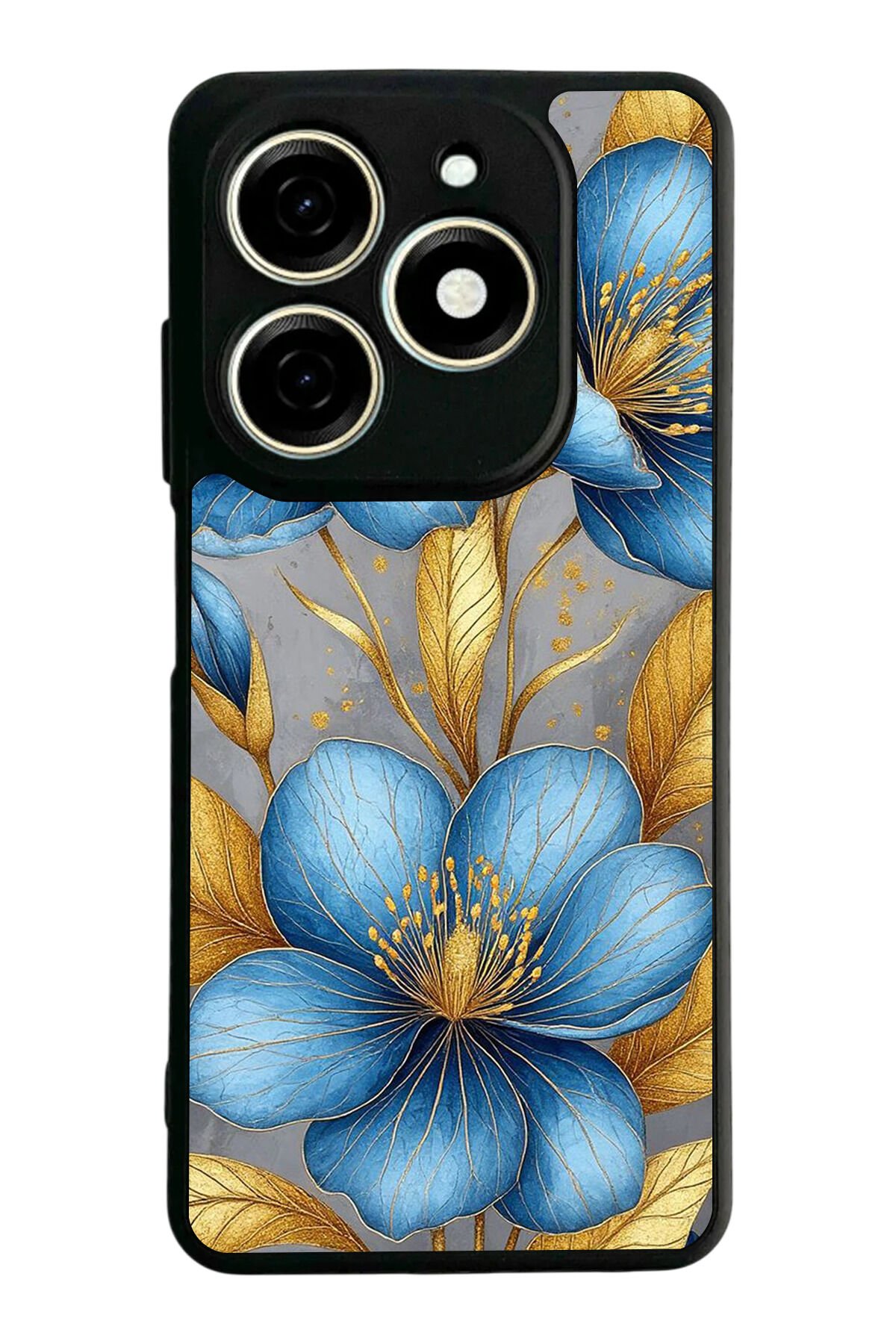 Tecno Spark 20/20C Uyumlu Yaldizli Cicek Tasarımlı Glossy Premium Kılıf