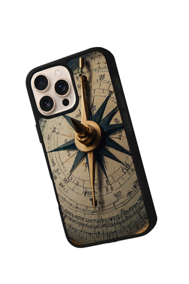 iPhone 15 Pro Uyumlu Pusula Tasarımlı Glossy Premium Kılıf