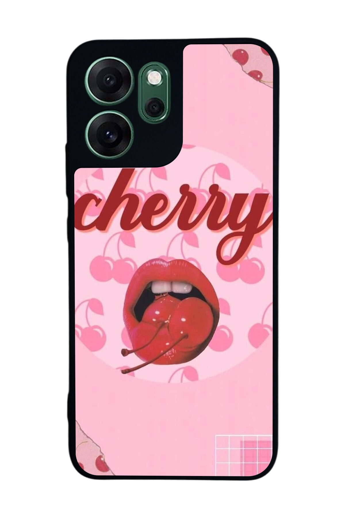Oppo Reno 14F Uyumlu Kiraz Tasarımlı Glossy Premium Kılıf