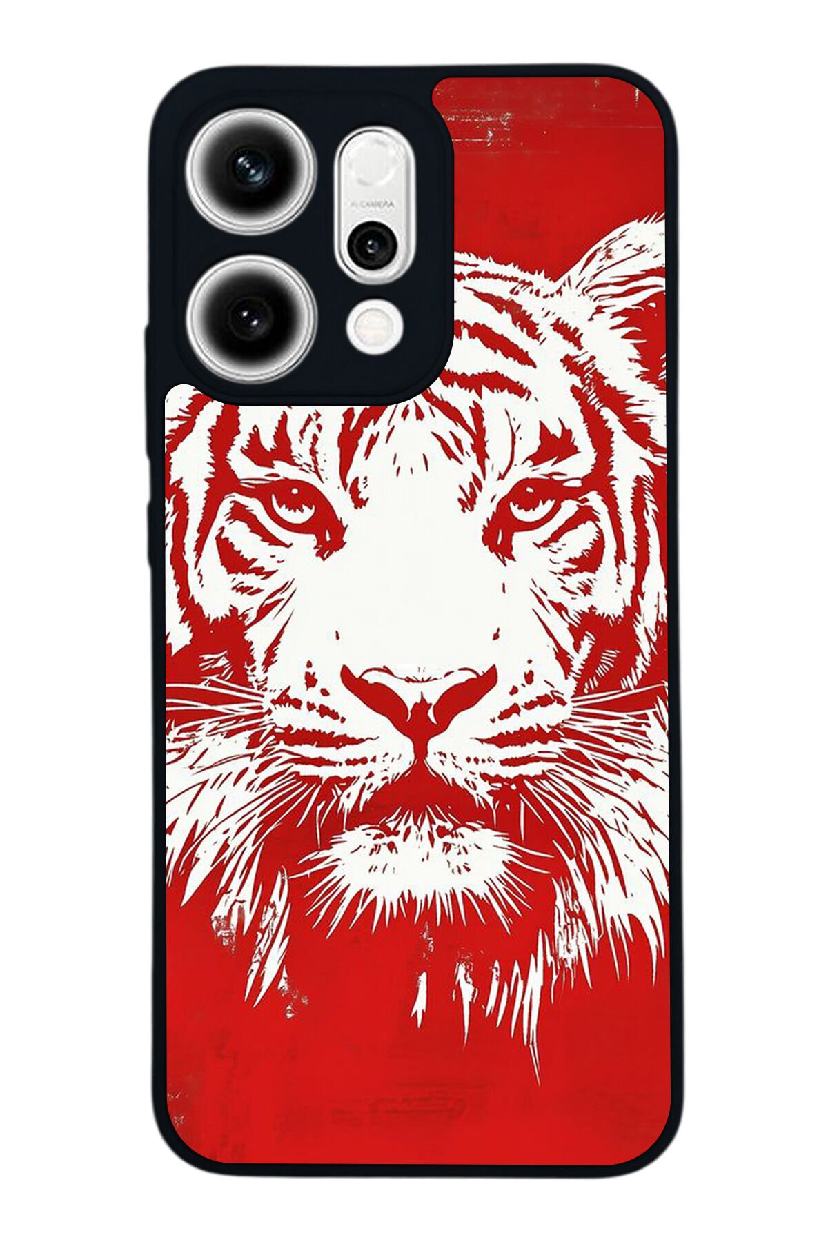 Oppo Reno 14 Uyumlu Kirmizi ve Kaplan Tasarımlı Glossy Premium Kılıf