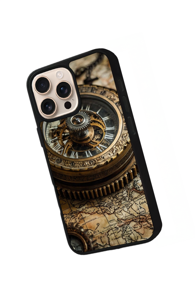 iPhone 15 Pro Uyumlu Pusula Tasarımlı Glossy Premium Kılıf