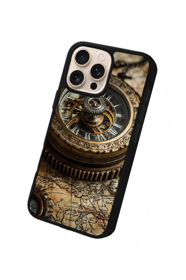 iPhone 15 Pro Uyumlu Pusula Tasarımlı Glossy Premium Kılıf