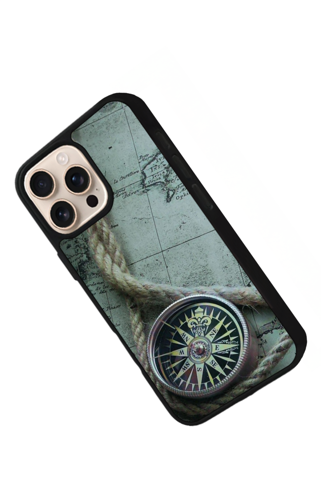 iPhone 15 Pro Uyumlu Pusula Tasarımlı Glossy Premium Kılıf