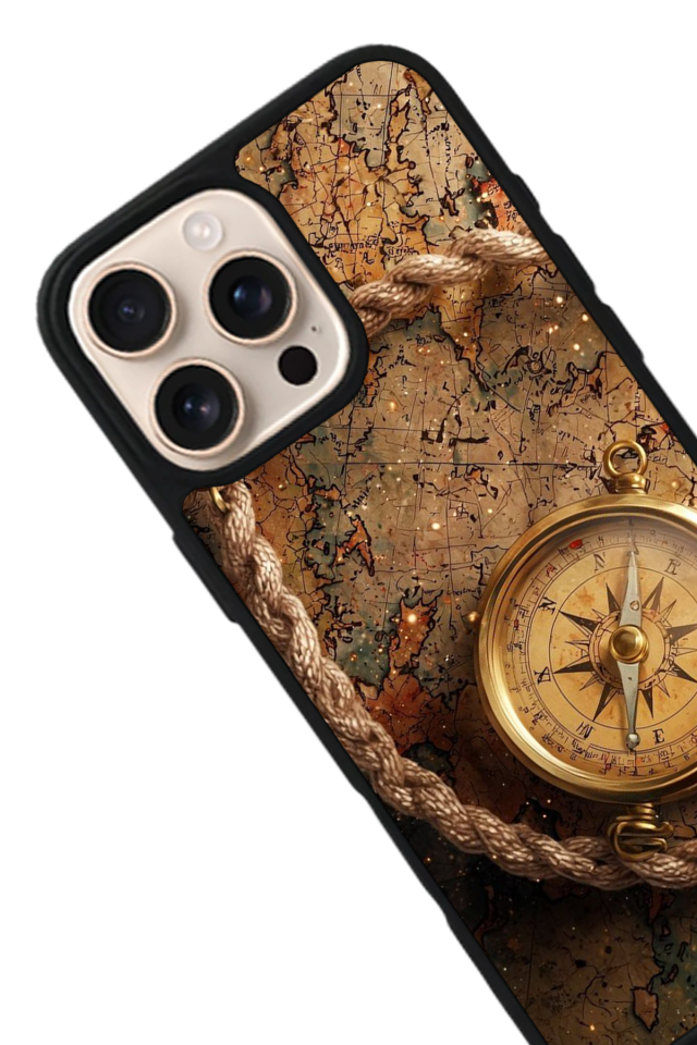 iPhone 15 Pro Uyumlu Pusula Tasarımlı Glossy Premium Kılıf