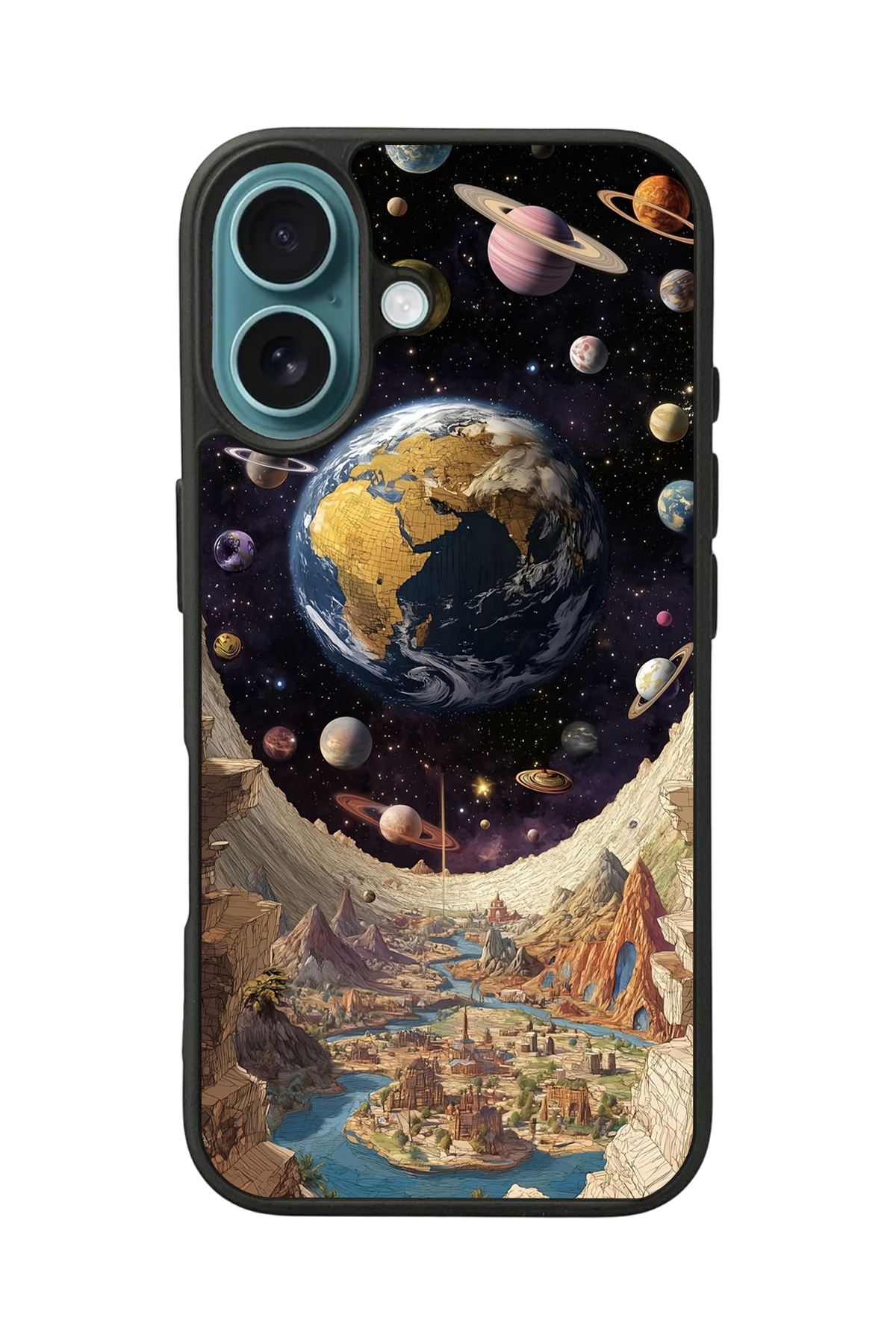iPhone 16 Uyumlu Uzay Tasarımlı Glossy Premium Kılıf