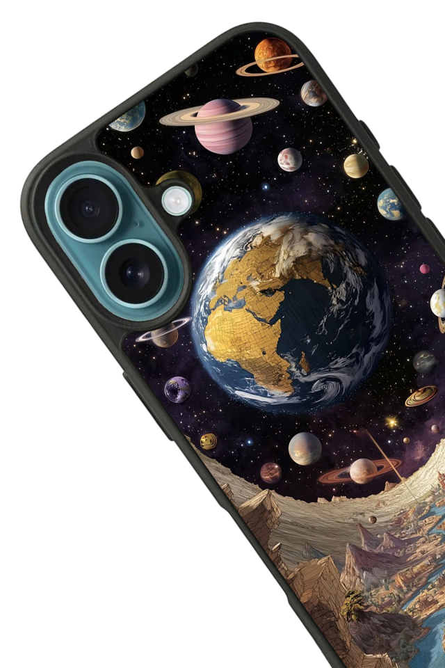iPhone 16 Uyumlu Uzay Tasarımlı Glossy Premium Kılıf