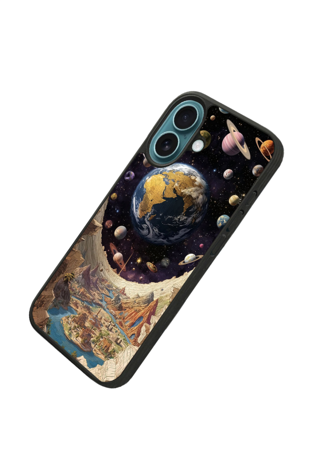 iPhone 16 Uyumlu Uzay Tasarımlı Glossy Premium Kılıf