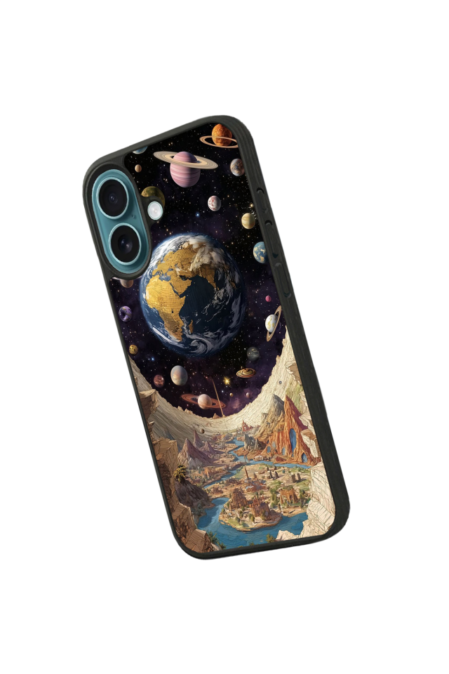 iPhone 16 Uyumlu Uzay Tasarımlı Glossy Premium Kılıf