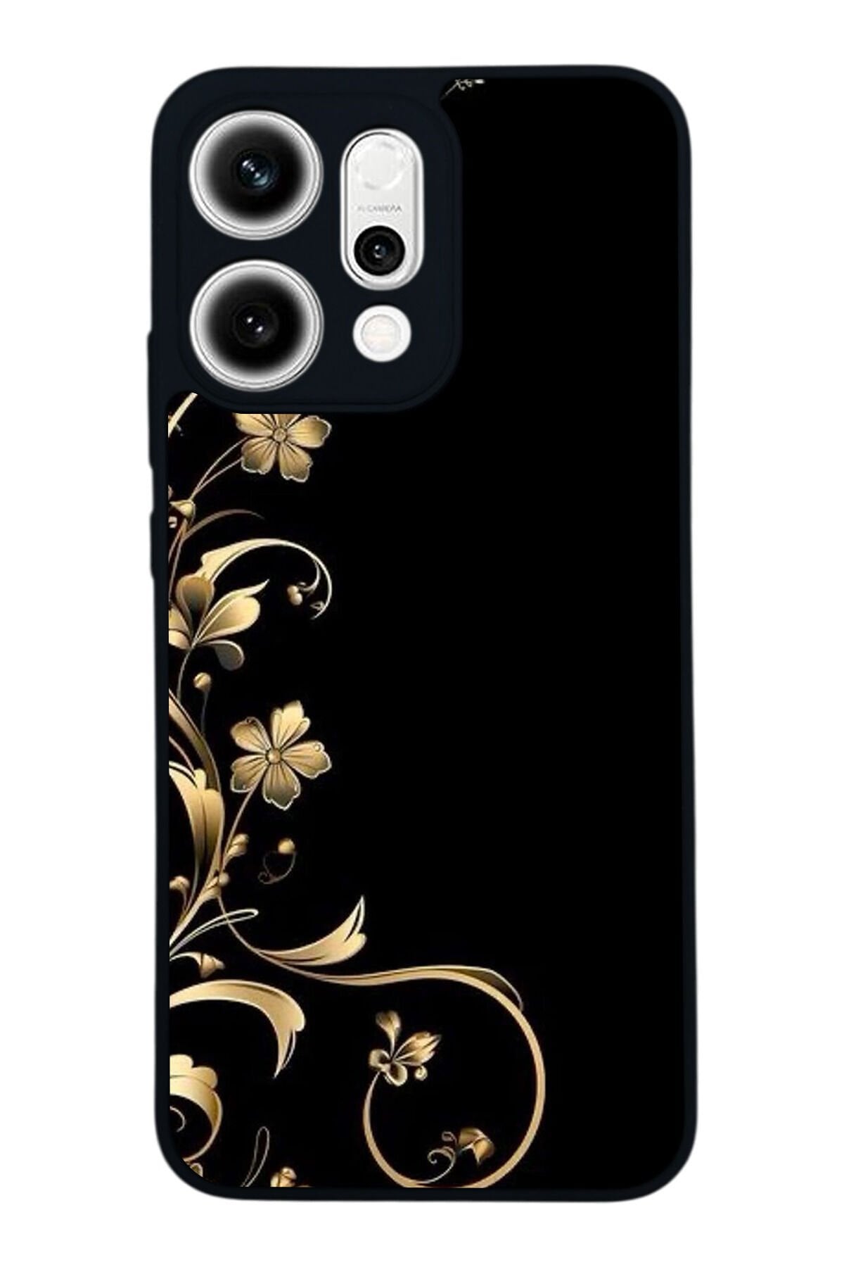 Oppo Reno 14 Uyumlu Yaldizli Cicek Tasarımlı Glossy Premium Kılıf