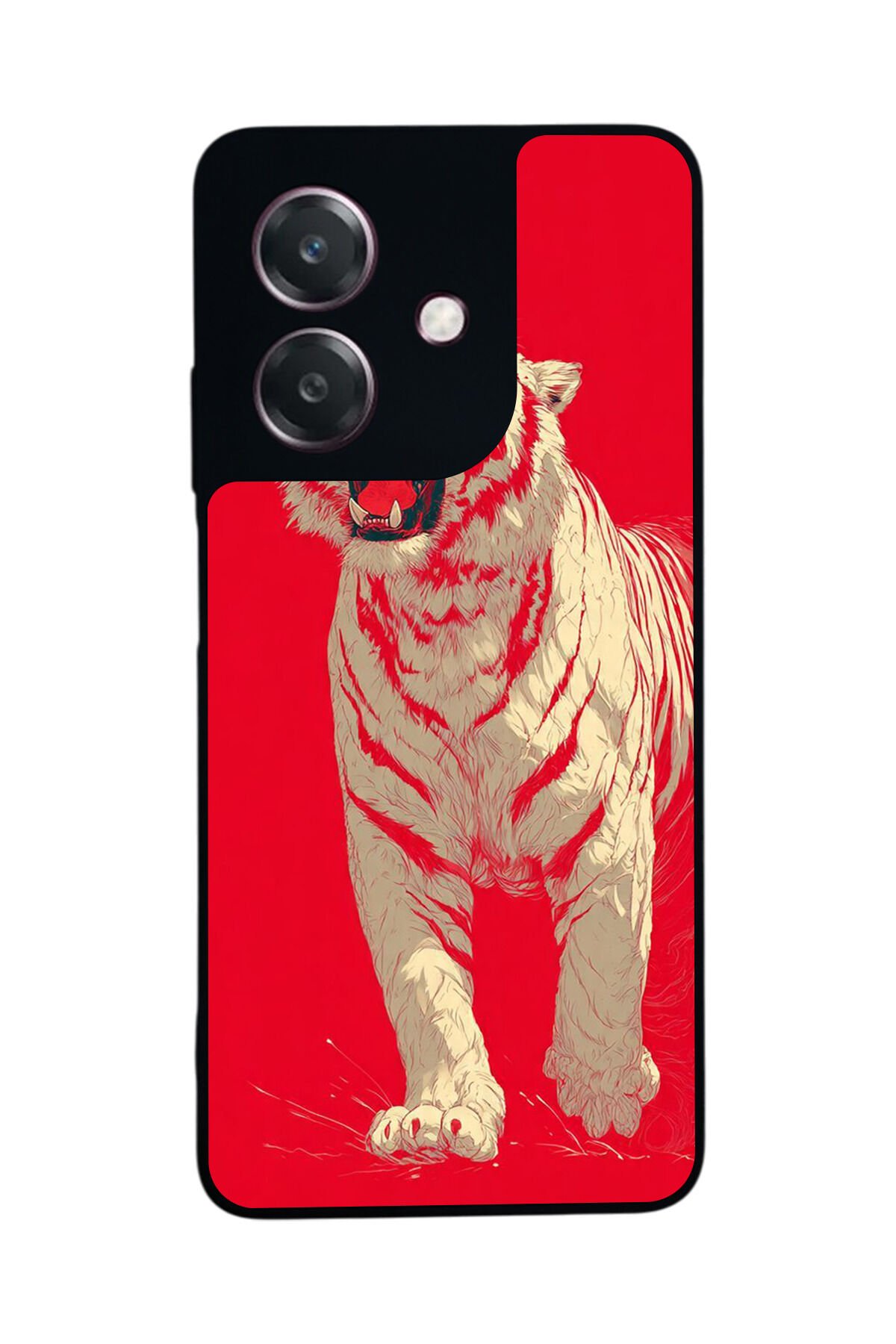 Oppo A3 5G Uyumlu Kirmizi ve Kaplan Tasarımlı Glossy Premium Kılıf
