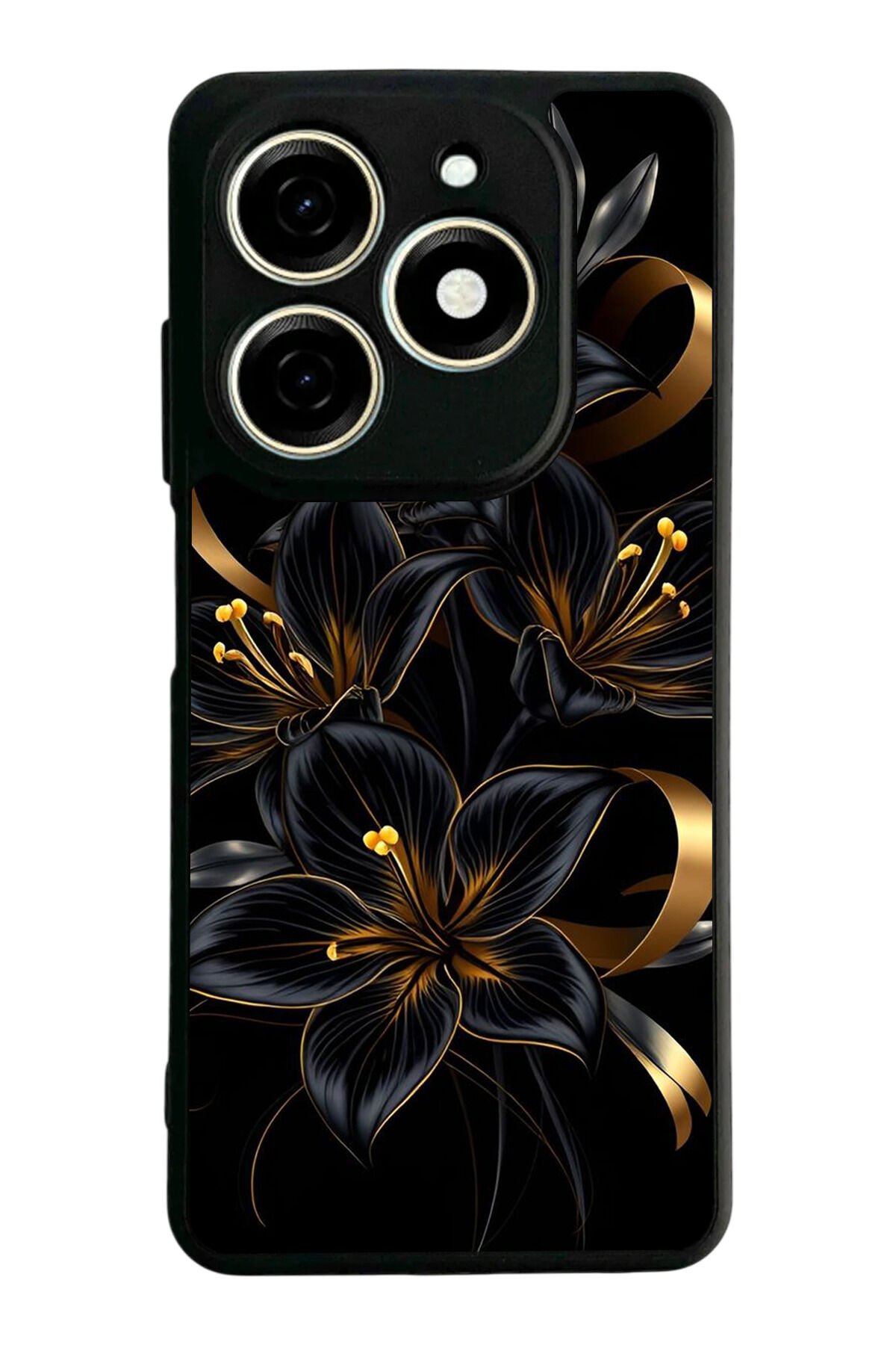 Infınıx Smart 8 Pro Uyumlu Yaldizli Cicek Tasarımlı Glossy Premium Kılıf
