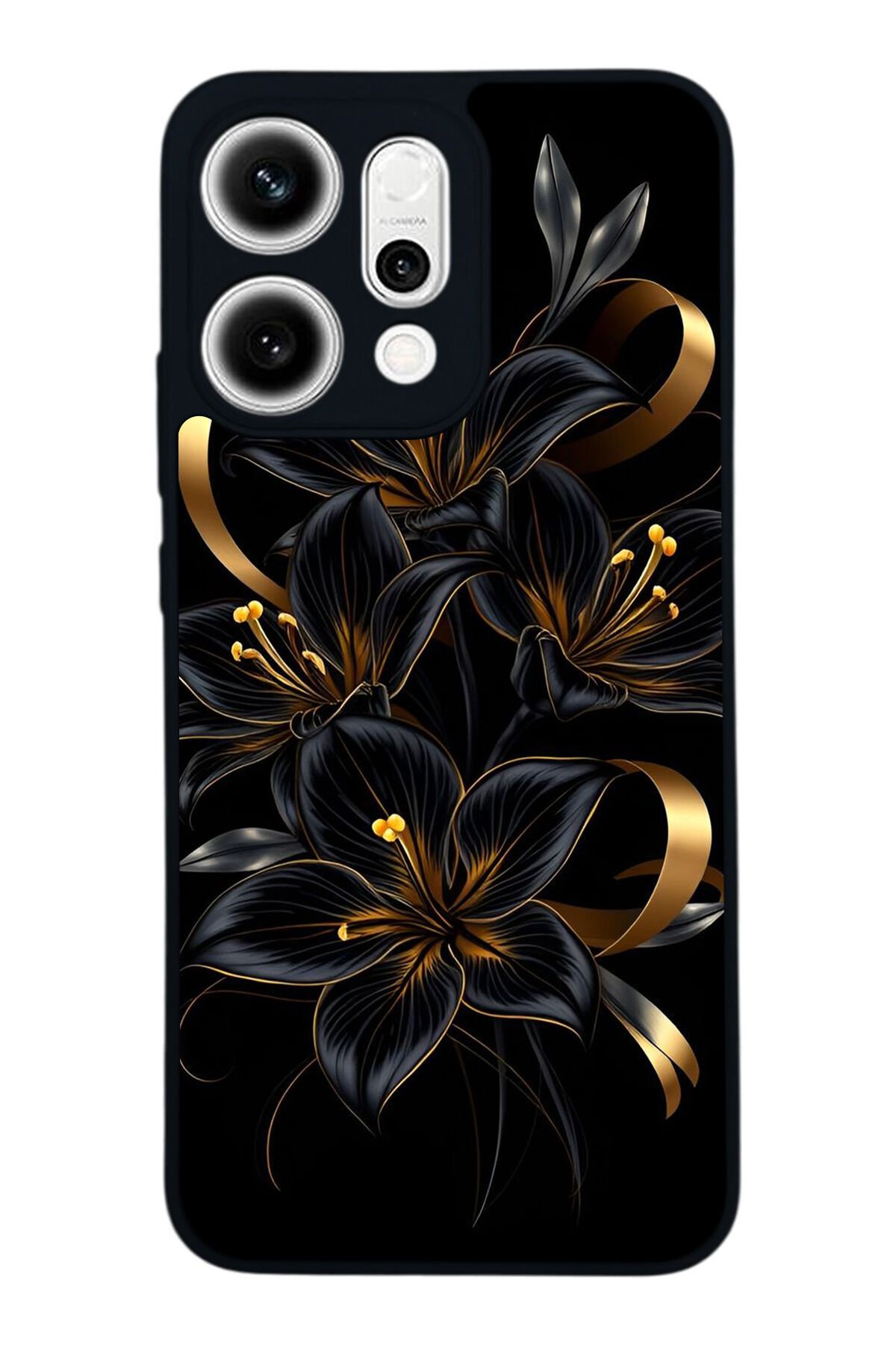 Oppo Reno 14 Uyumlu Yaldizli Cicek Tasarımlı Glossy Premium Kılıf