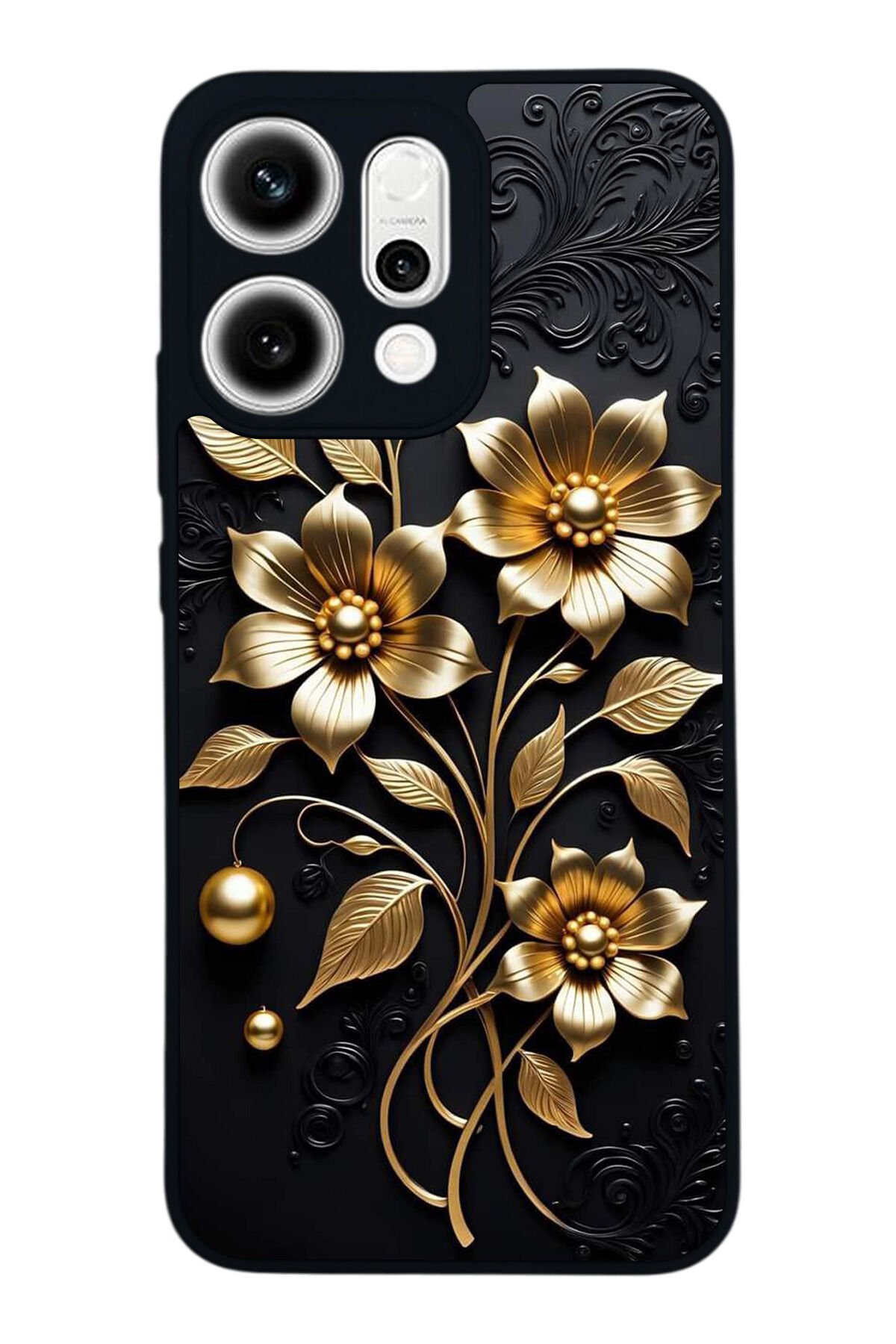 Oppo Reno 14 Uyumlu Yaldizli Cicek Tasarımlı Glossy Premium Kılıf