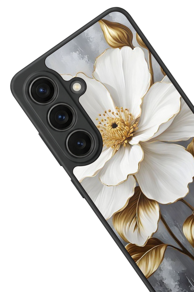 Samsung Galaxy S26 Uyumlu Yaldizli Cicek Tasarımlı Glossy Premium Kılıf