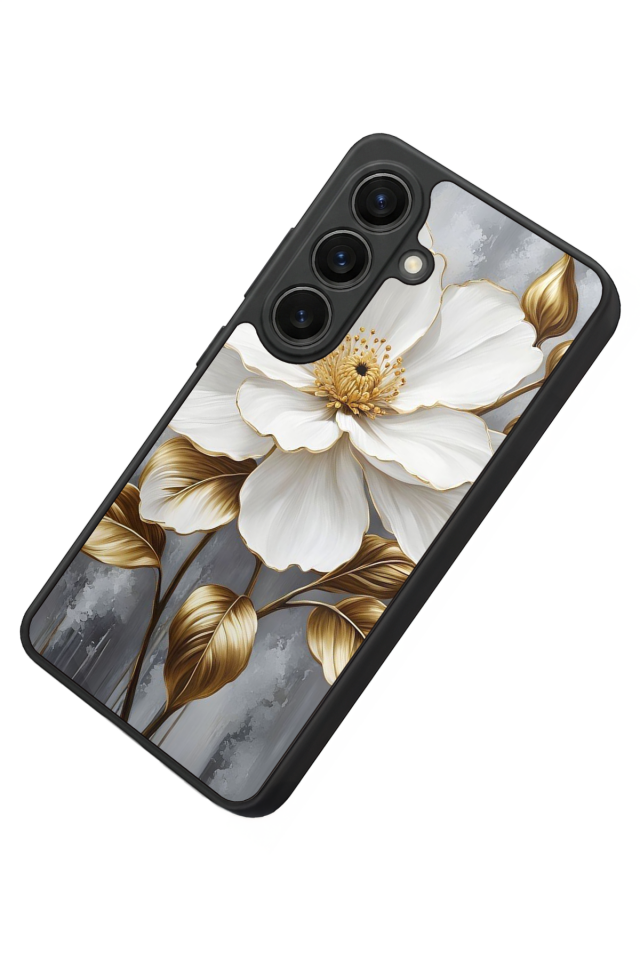Samsung Galaxy S26 Uyumlu Yaldizli Cicek Tasarımlı Glossy Premium Kılıf