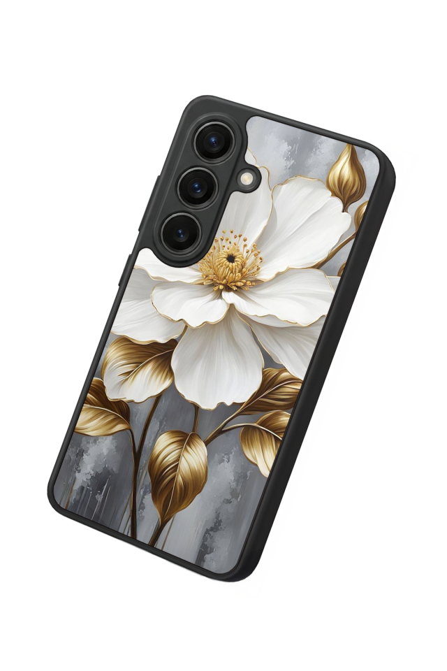 Samsung Galaxy S26 Uyumlu Yaldizli Cicek Tasarımlı Glossy Premium Kılıf