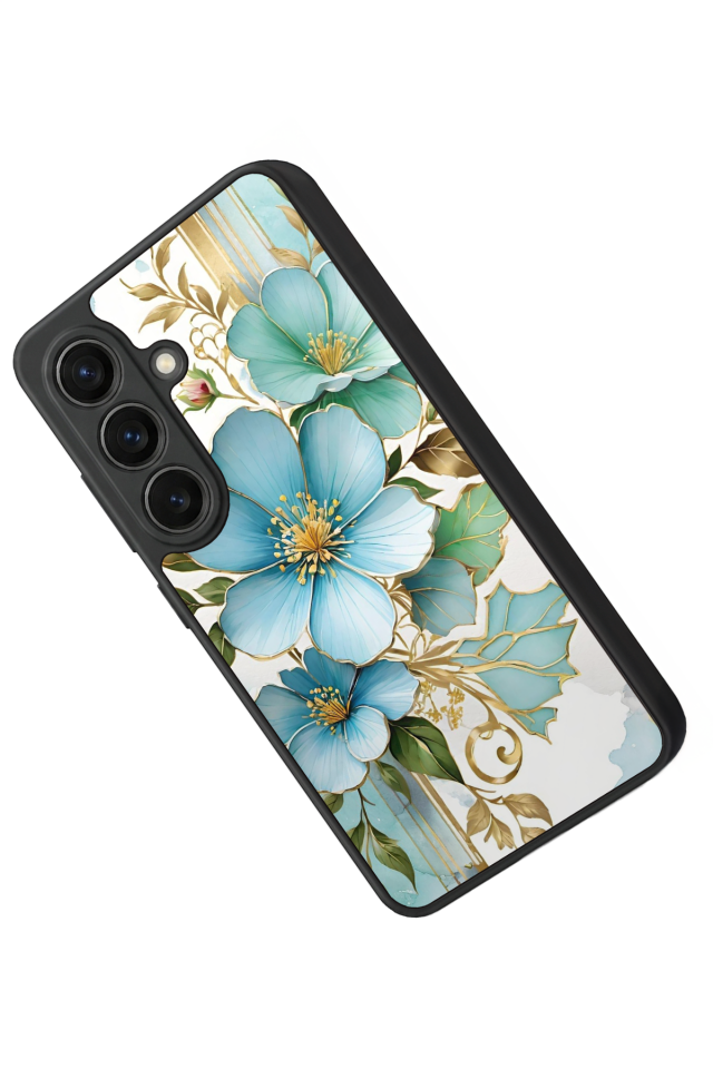 Samsung Galaxy S26 Uyumlu Yaldizli Cicek Tasarımlı Glossy Premium Kılıf