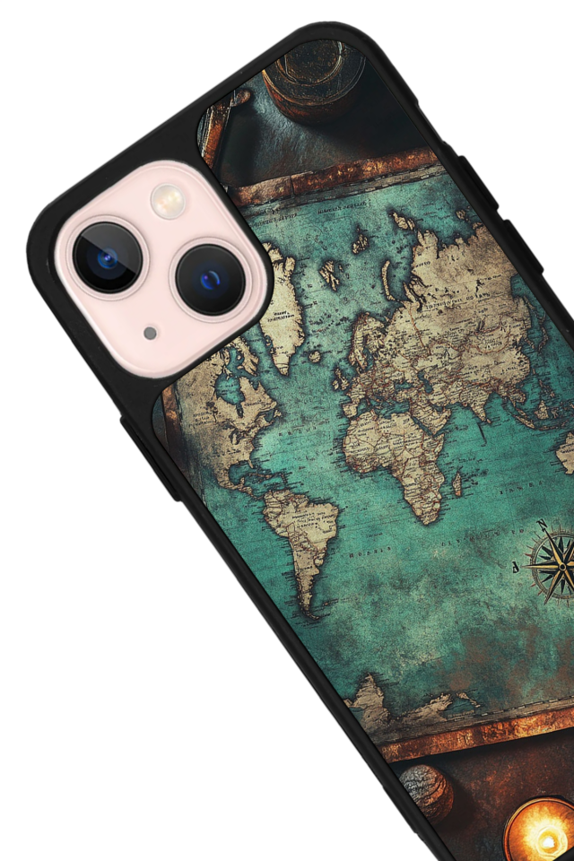 iPhone 15 Plus Uyumlu Harita Tasarımlı Glossy Premium Kılıf