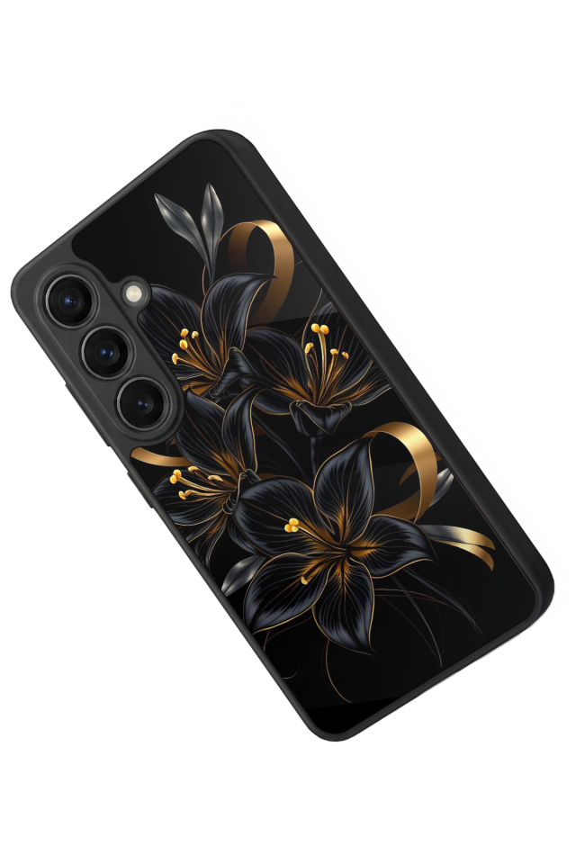 Samsung Galaxy S26 Uyumlu Yaldizli Cicek Tasarımlı Glossy Premium Kılıf