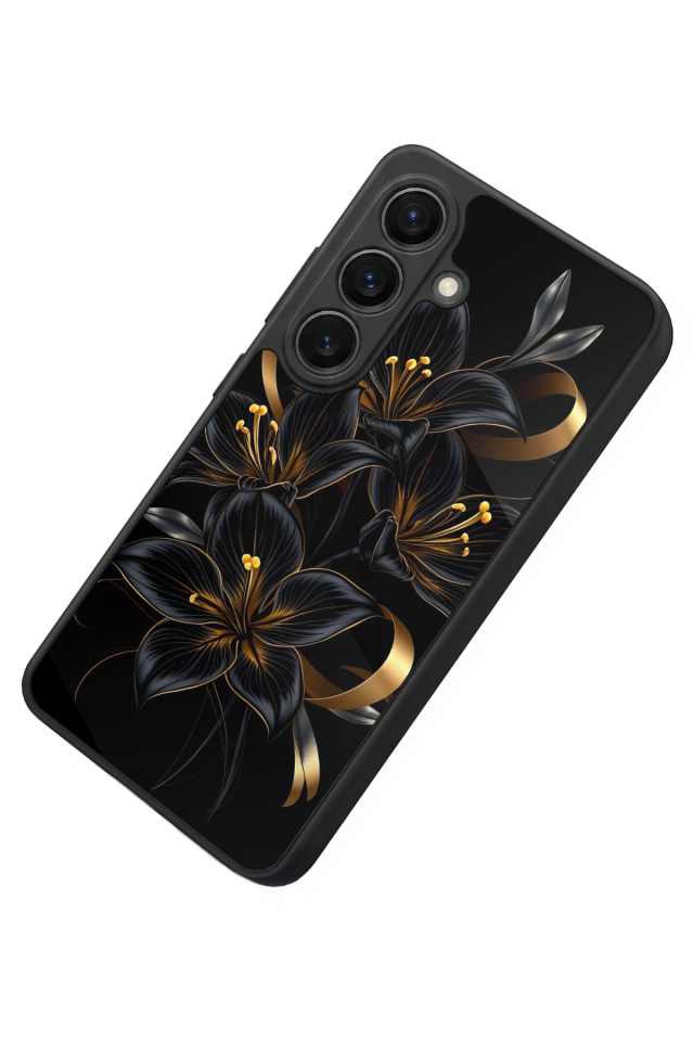 Samsung Galaxy S26 Uyumlu Yaldizli Cicek Tasarımlı Glossy Premium Kılıf