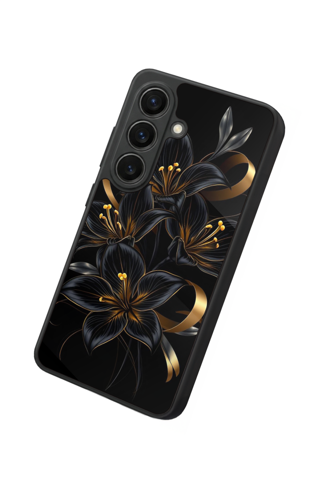 Samsung Galaxy S26 Uyumlu Yaldizli Cicek Tasarımlı Glossy Premium Kılıf