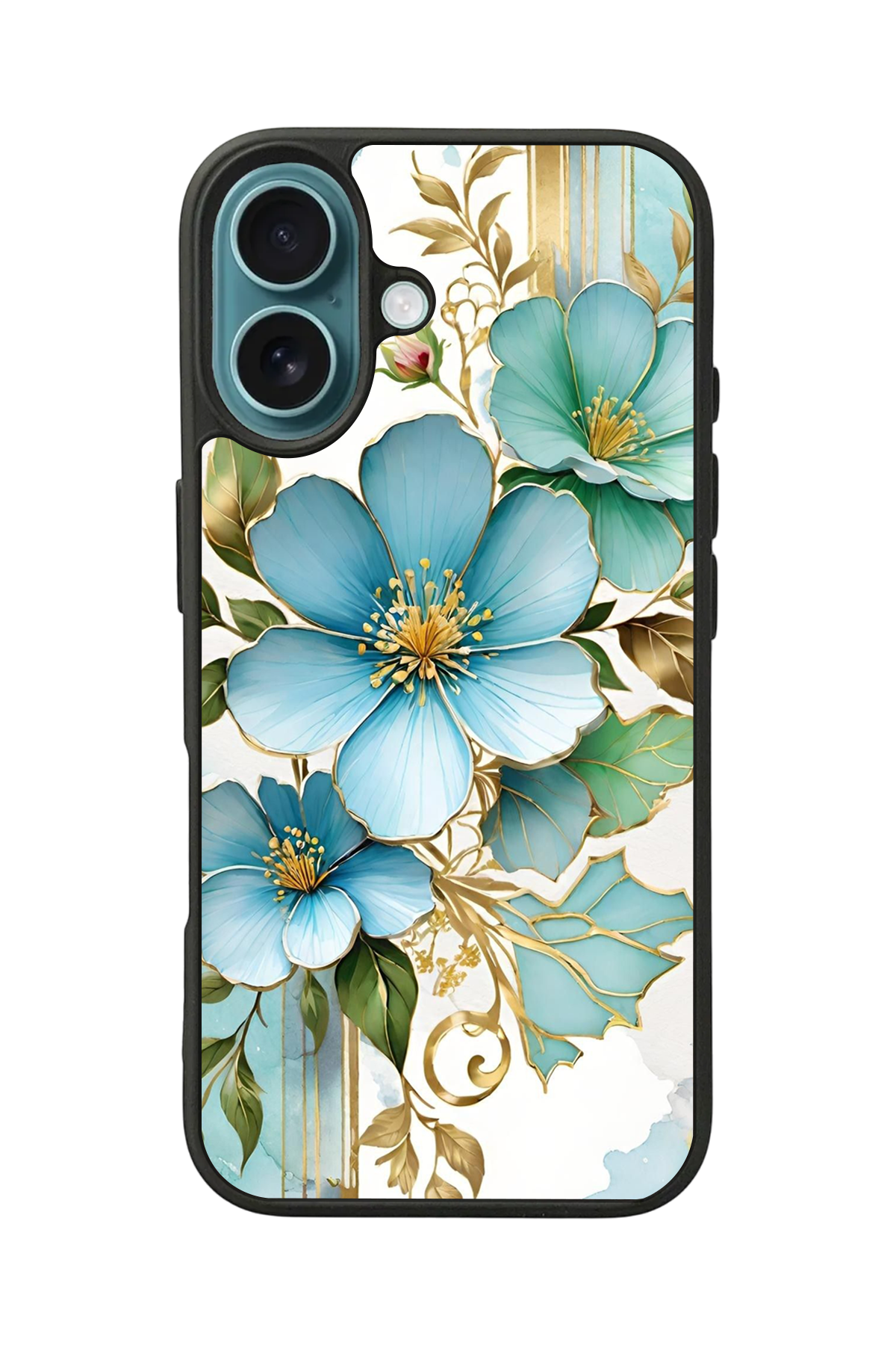 iPhone 16 Plus Uyumlu Yaldizli Cicek Tasarımlı Glossy Premium Kılıf