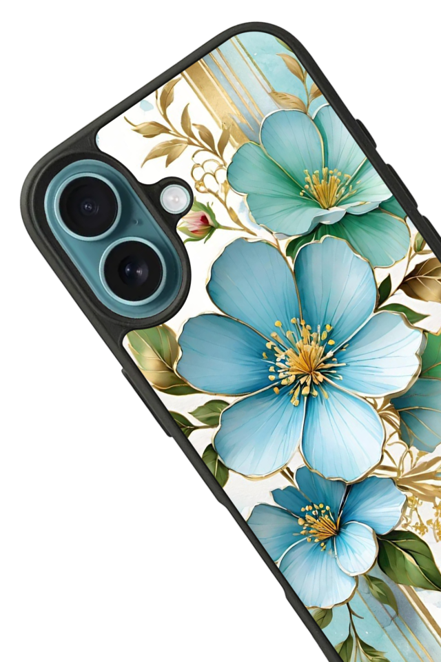 iPhone 16 Plus Uyumlu Yaldizli Cicek Tasarımlı Glossy Premium Kılıf