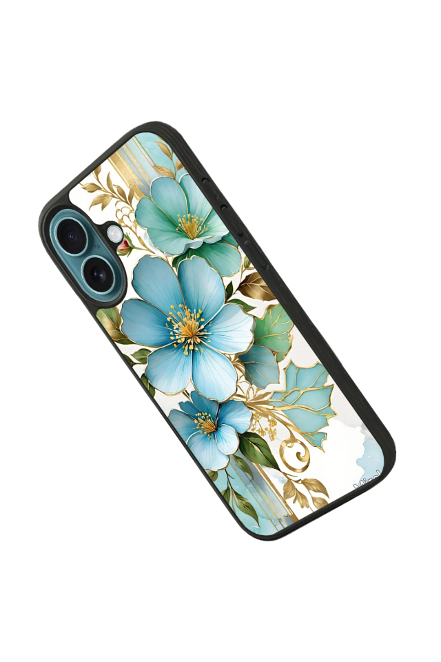iPhone 16 Plus Uyumlu Yaldizli Cicek Tasarımlı Glossy Premium Kılıf