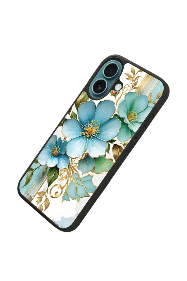 iPhone 16 Plus Uyumlu Yaldizli Cicek Tasarımlı Glossy Premium Kılıf