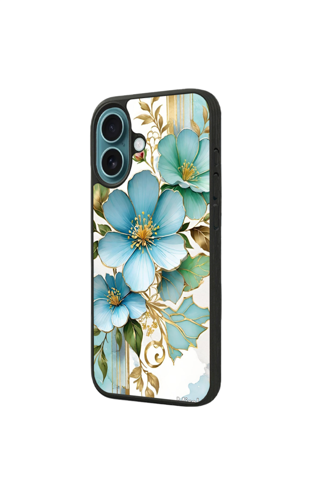 iPhone 16 Plus Uyumlu Yaldizli Cicek Tasarımlı Glossy Premium Kılıf