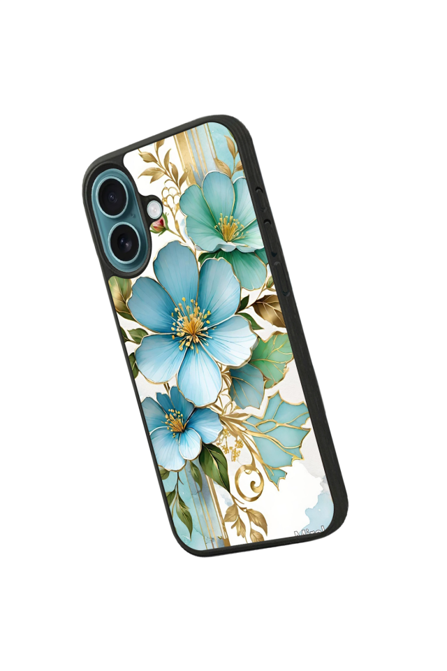 iPhone 16 Plus Uyumlu Yaldizli Cicek Tasarımlı Glossy Premium Kılıf