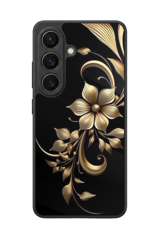 Samsung Galaxy S26 Uyumlu Yaldizli Cicek Tasarımlı Glossy Premium Kılıf