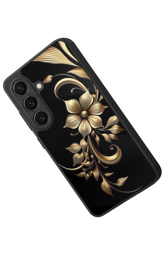 Samsung Galaxy S26 Uyumlu Yaldizli Cicek Tasarımlı Glossy Premium Kılıf