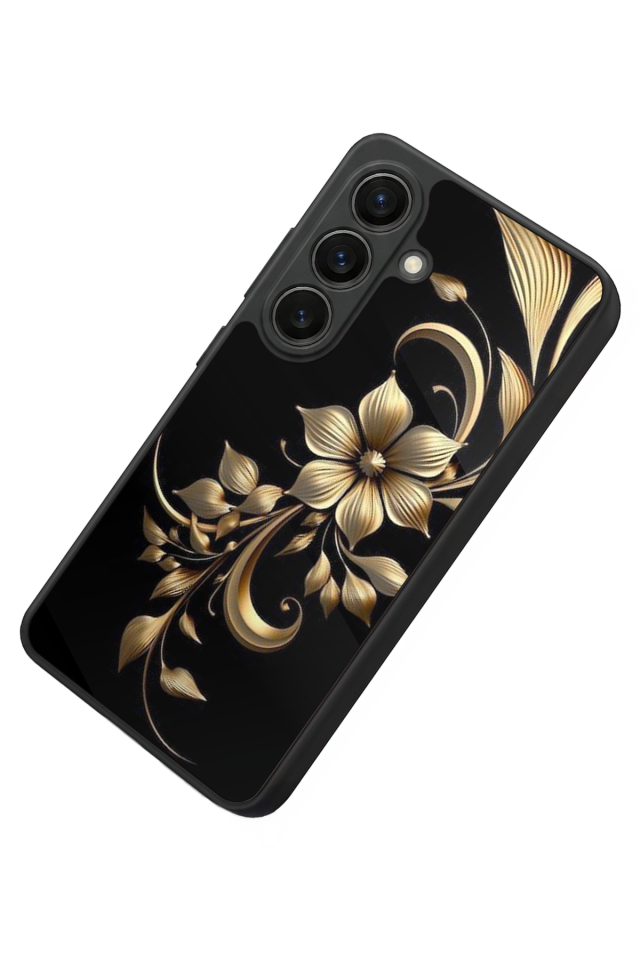 Samsung Galaxy S26 Uyumlu Yaldizli Cicek Tasarımlı Glossy Premium Kılıf