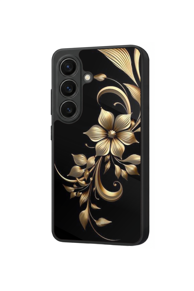 Samsung Galaxy S26 Uyumlu Yaldizli Cicek Tasarımlı Glossy Premium Kılıf