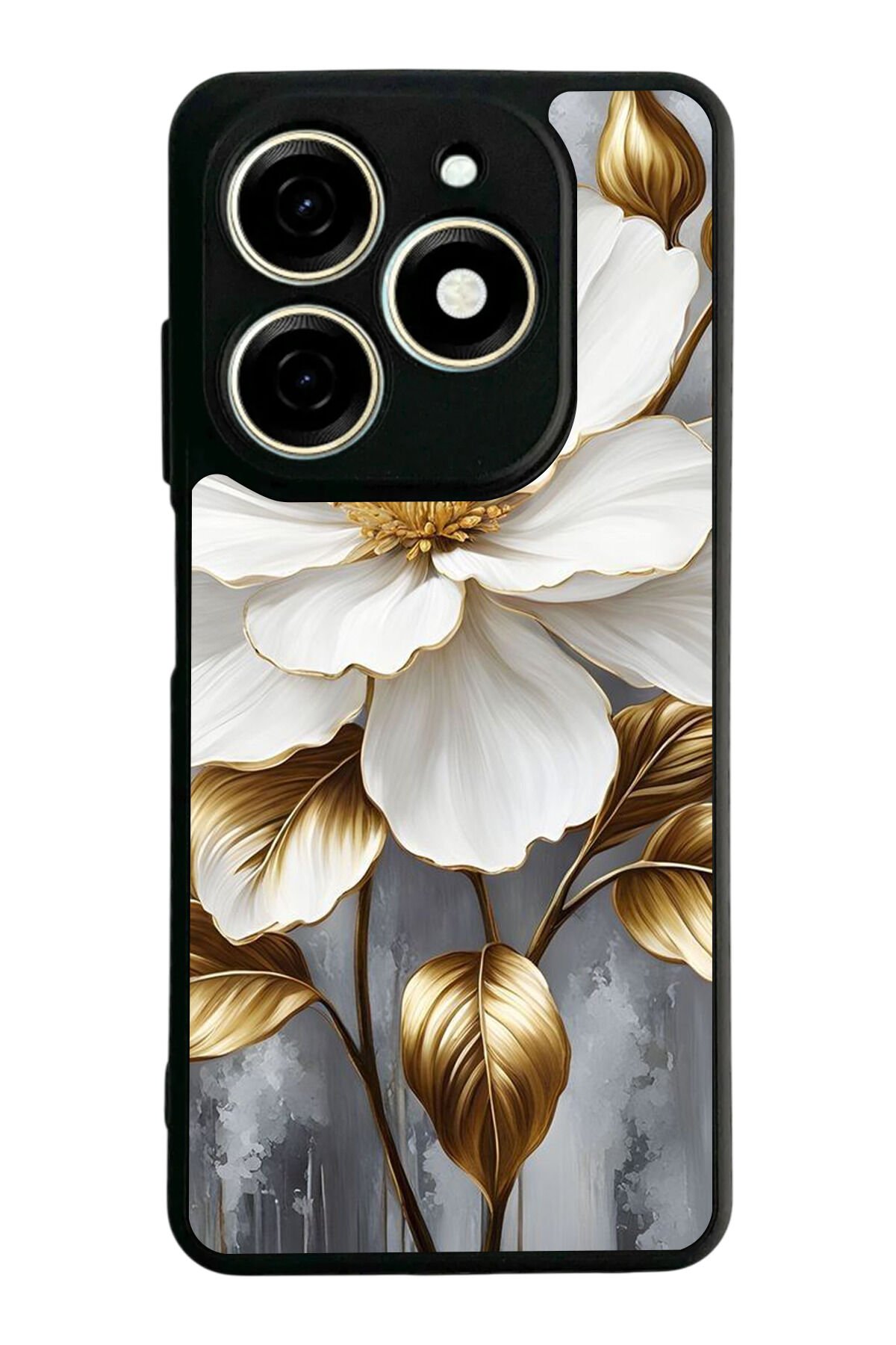 Infınıx Smart 8 Pro Uyumlu Yaldizli Cicek Tasarımlı Glossy Premium Kılıf
