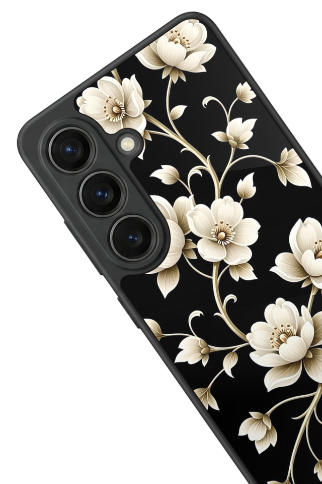 Samsung Galaxy S26 Uyumlu Yaldizli Cicek Tasarımlı Glossy Premium Kılıf