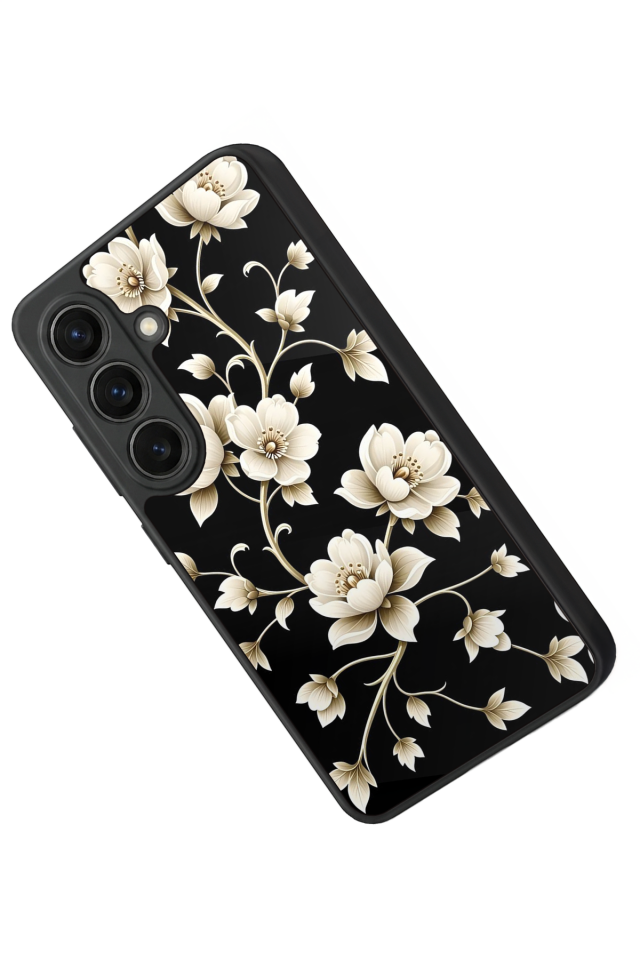 Samsung Galaxy S26 Uyumlu Yaldizli Cicek Tasarımlı Glossy Premium Kılıf