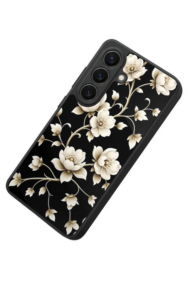 Samsung Galaxy S26 Uyumlu Yaldizli Cicek Tasarımlı Glossy Premium Kılıf
