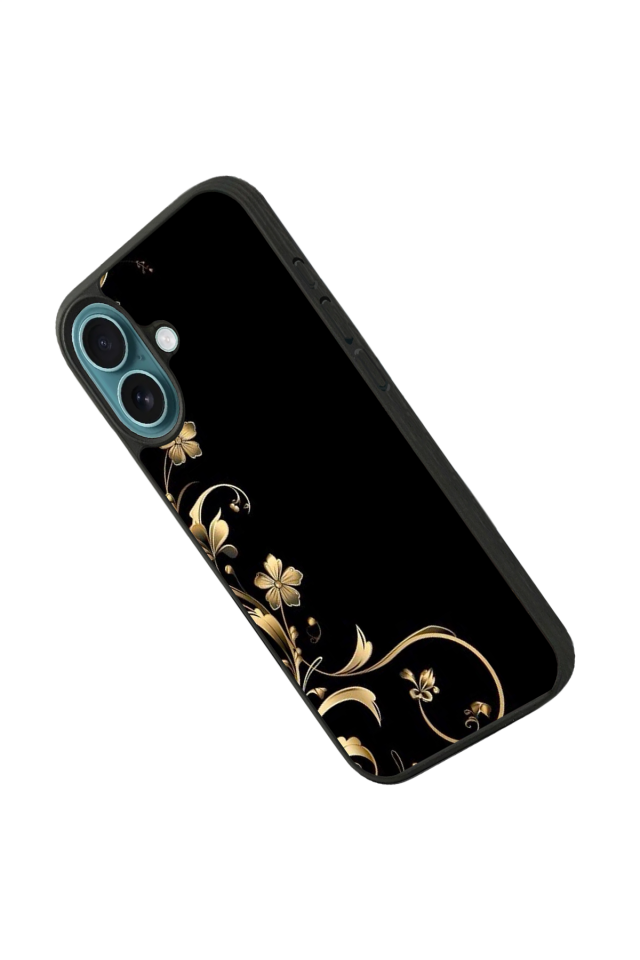 iPhone 16 Plus Uyumlu Yaldizli Cicek Tasarımlı Glossy Premium Kılıf