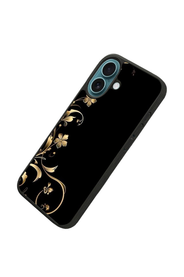 iPhone 16 Plus Uyumlu Yaldizli Cicek Tasarımlı Glossy Premium Kılıf