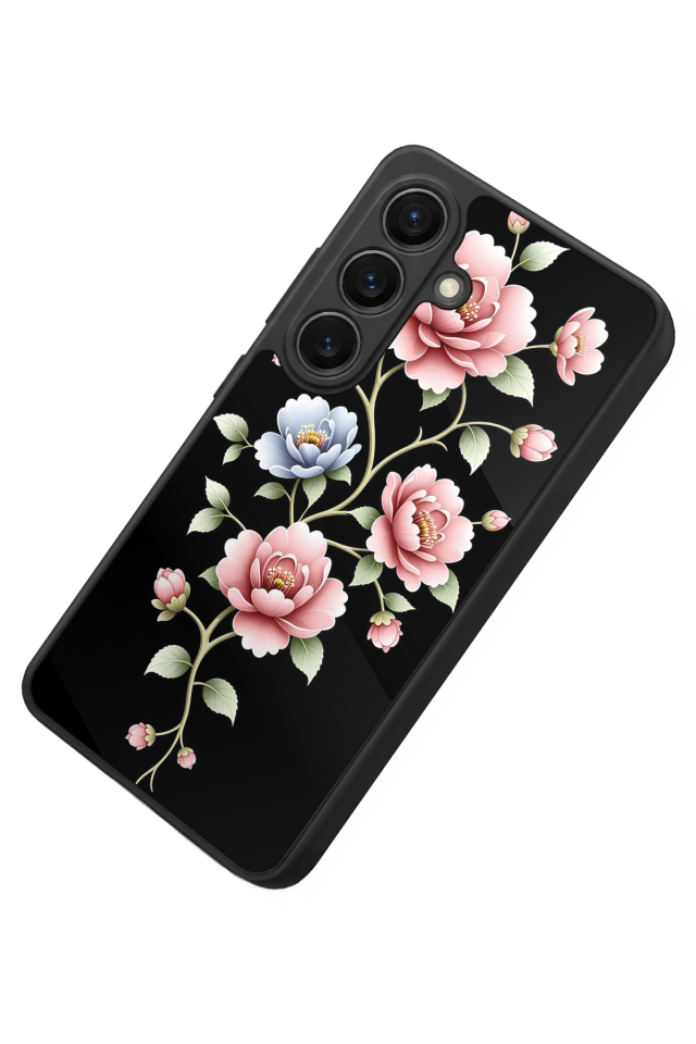 Samsung Galaxy S26 Uyumlu Yaldizli Cicek Tasarımlı Glossy Premium Kılıf