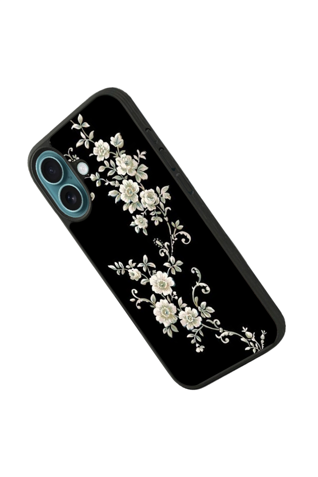 iPhone 16 Plus Uyumlu Yaldizli Cicek Tasarımlı Glossy Premium Kılıf
