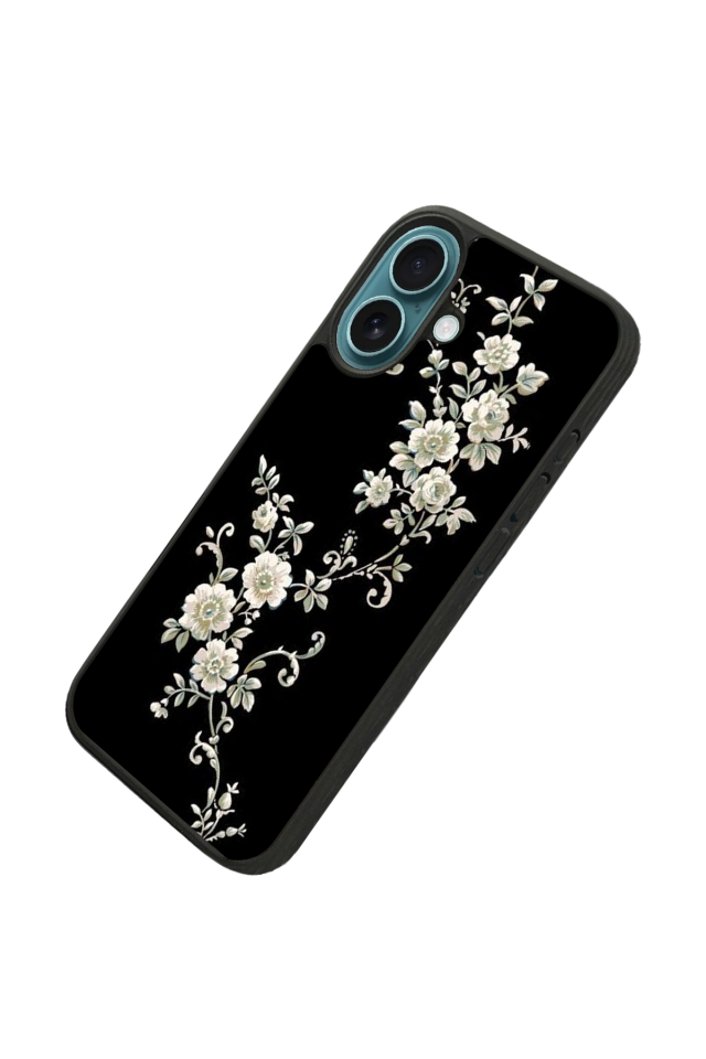 iPhone 16 Plus Uyumlu Yaldizli Cicek Tasarımlı Glossy Premium Kılıf