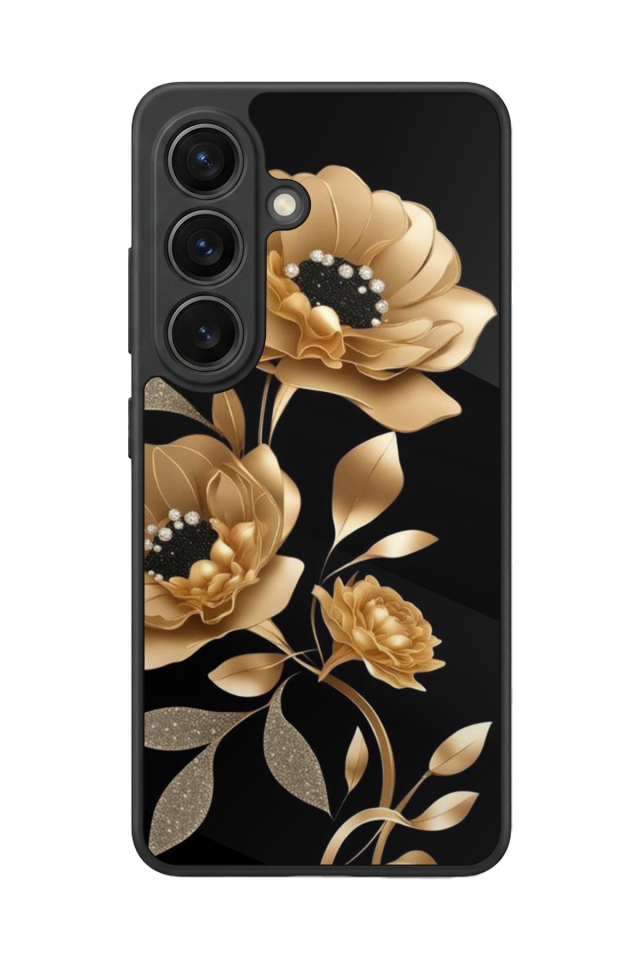 Samsung Galaxy S26 Uyumlu Yaldizli Cicek Tasarımlı Glossy Premium Kılıf
